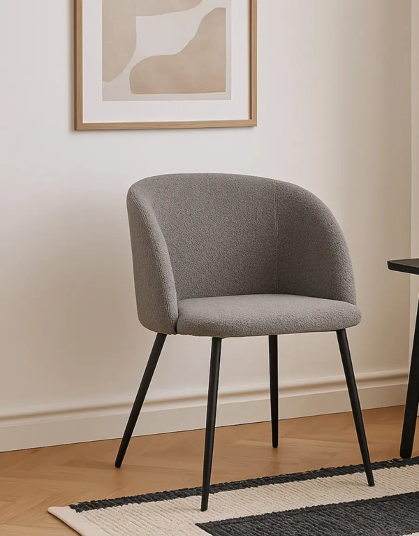 Adele Dining Armchair  Grey Boucle Fabric
