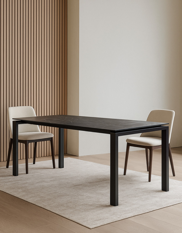 Ethan Glass Dining Table  Metal Legs