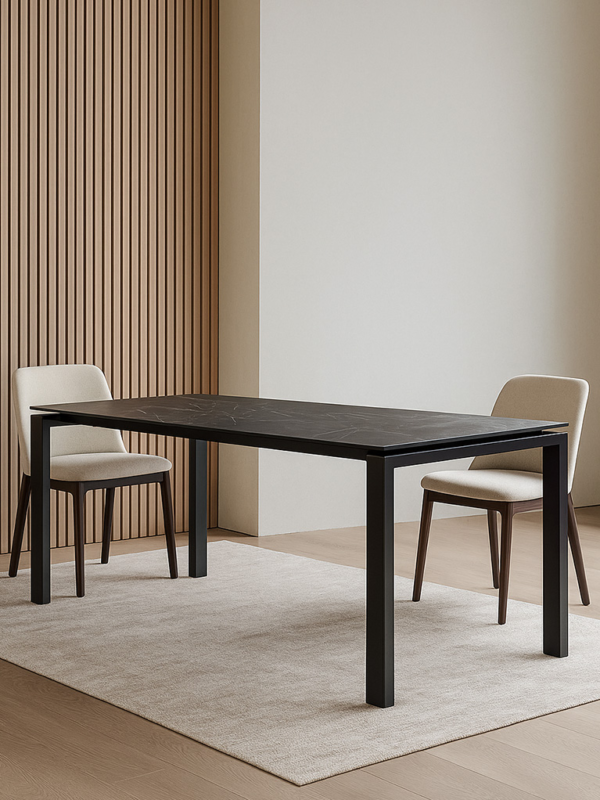 Ethan Glass Dining Table  Metal Legs