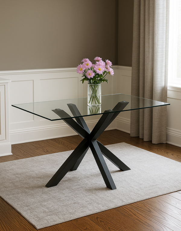 Jacob Clear Glass Dining Table  Black legs