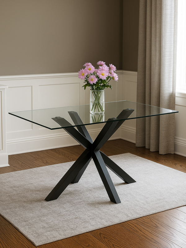 Jacob Clear Glass Dining Table  Black legs